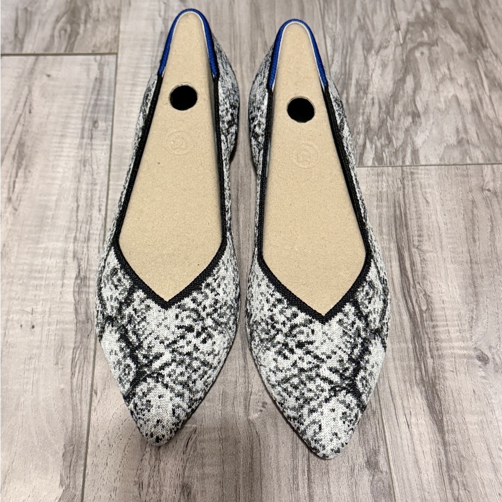 Rothy’s Pointed Toe Snake-Print Ballet Flats - Black & White